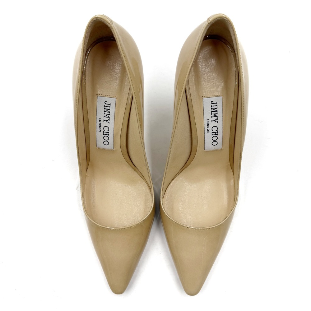 Jimmy Choo Romy Pumps Nude Beige Patent Leather Heels Sz 37 / 7 - Picture 2 of 9